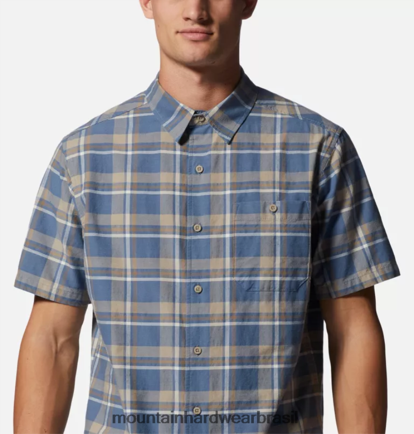 Xadrez de rede de zinco leve homens Mountain Hardwear camisa grande de manga curta em algodão topos AD28F6399