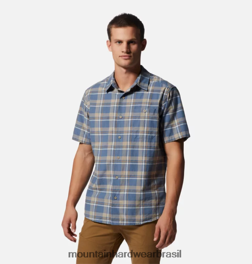 Xadrez de rede de zinco leve homens Mountain Hardwear camisa grande de manga curta em algodão topos AD28F6399