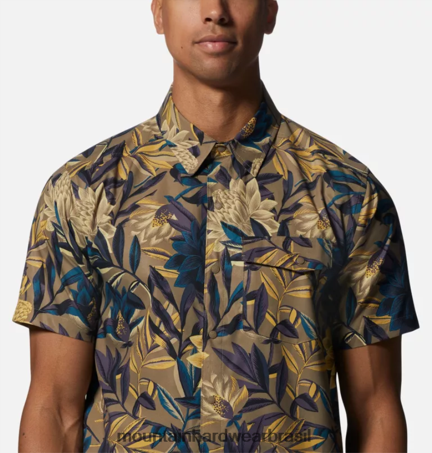 impressão de trilha poeira tropicali homens Mountain Hardwear camisa manga curta shade lite topos AD28F6334