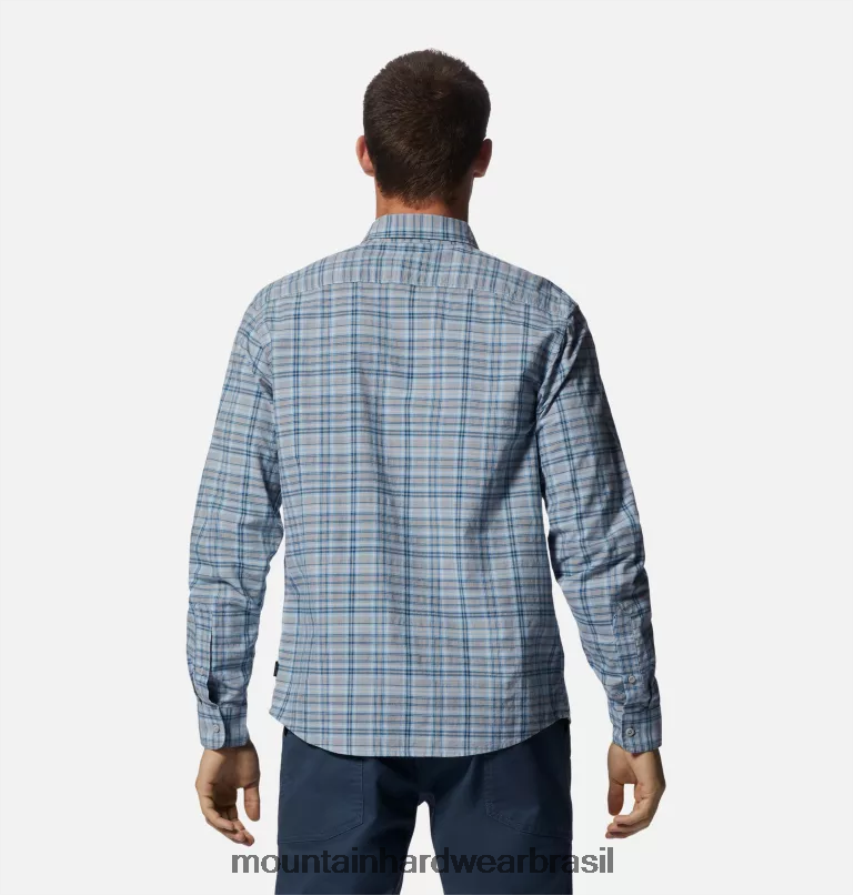 xadrez de dossel de cambraia azul homens Mountain Hardwear camisa grande de manga comprida em algodão topos AD28F6395