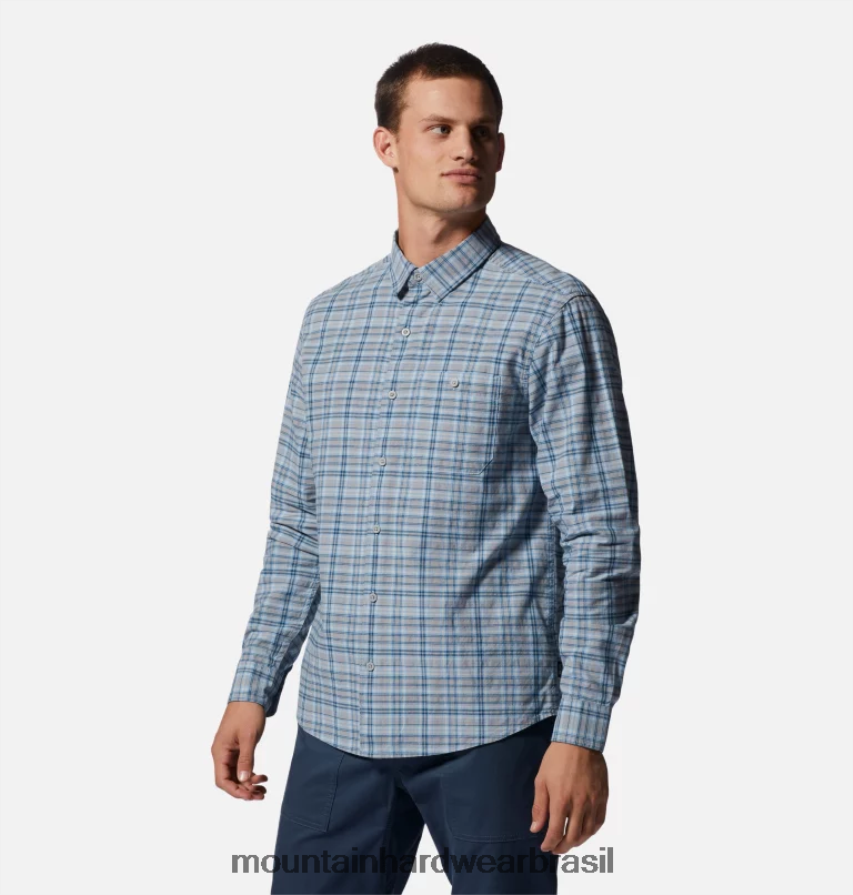xadrez de dossel de cambraia azul homens Mountain Hardwear camisa grande de manga comprida em algodão topos AD28F6395