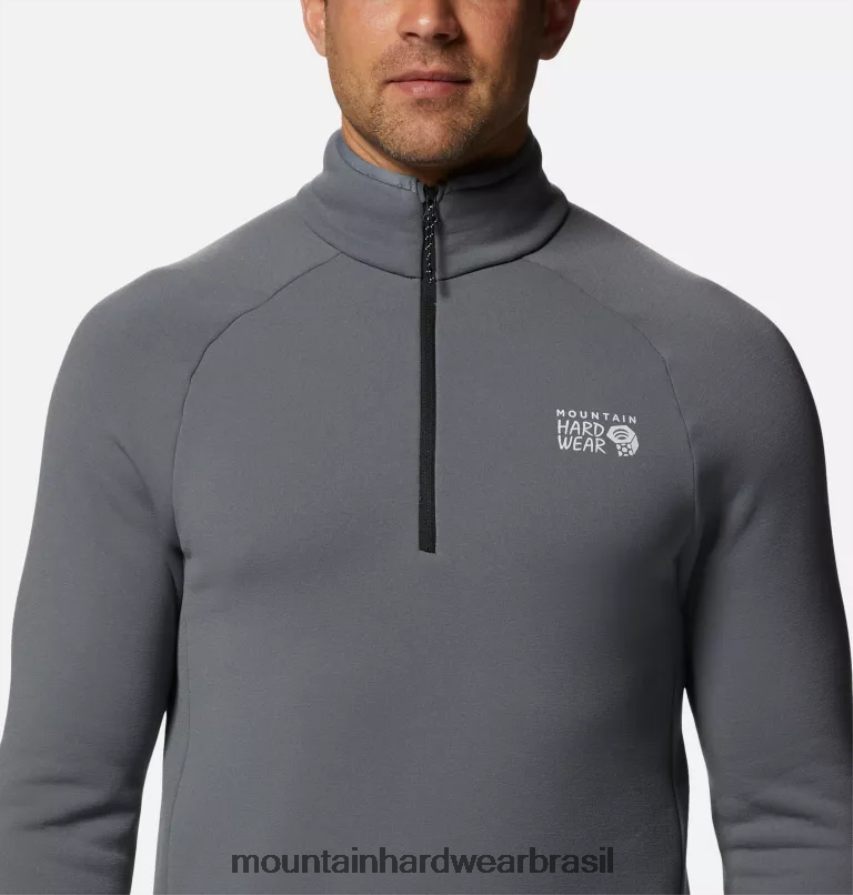 folha cinza homens Mountain Hardwear polartec power stretch pro 1/4 zip topos AD28F6275