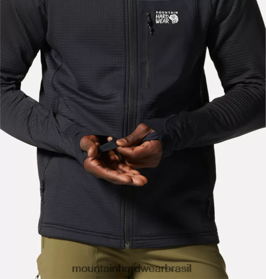 preto homens Mountain Hardwear moletom polartec power grid com zíper completo topos AD28F6265