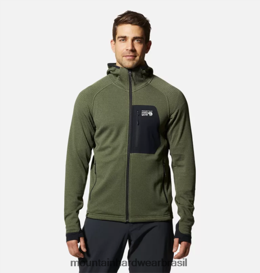 urze verde excedente homens Mountain Hardwear moletom polartec power grid com zíper completo topos AD28F6266