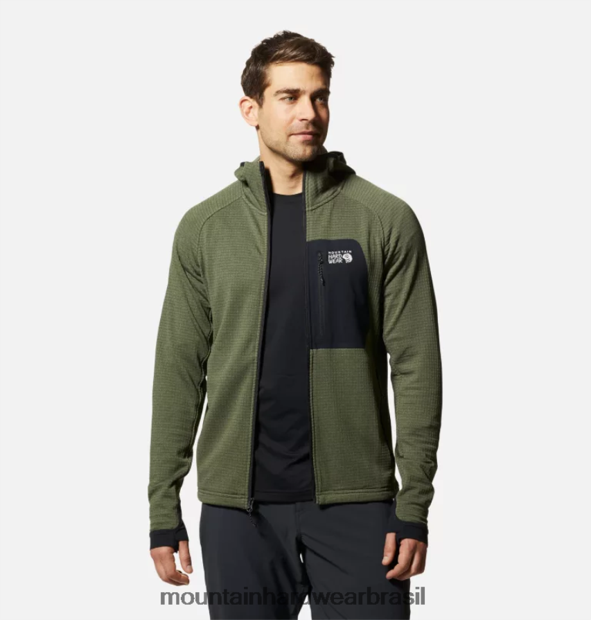 urze verde excedente homens Mountain Hardwear moletom polartec power grid com zíper completo topos AD28F6266