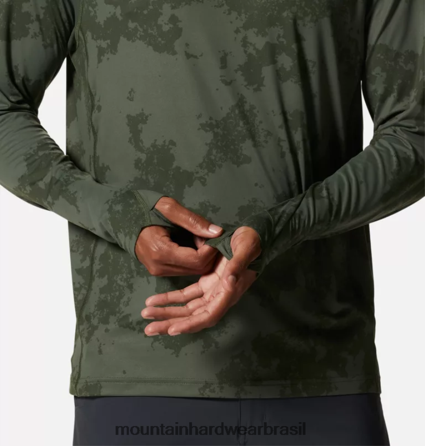 impressão de tinta dispersa verde excedente homens Mountain Hardwear moletom com capuz lago crater topos AD28F656