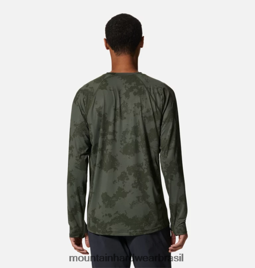 impressão de tinta dispersa verde excedente homens Mountain Hardwear tripulação de manga longa do lago crater topos AD28F667