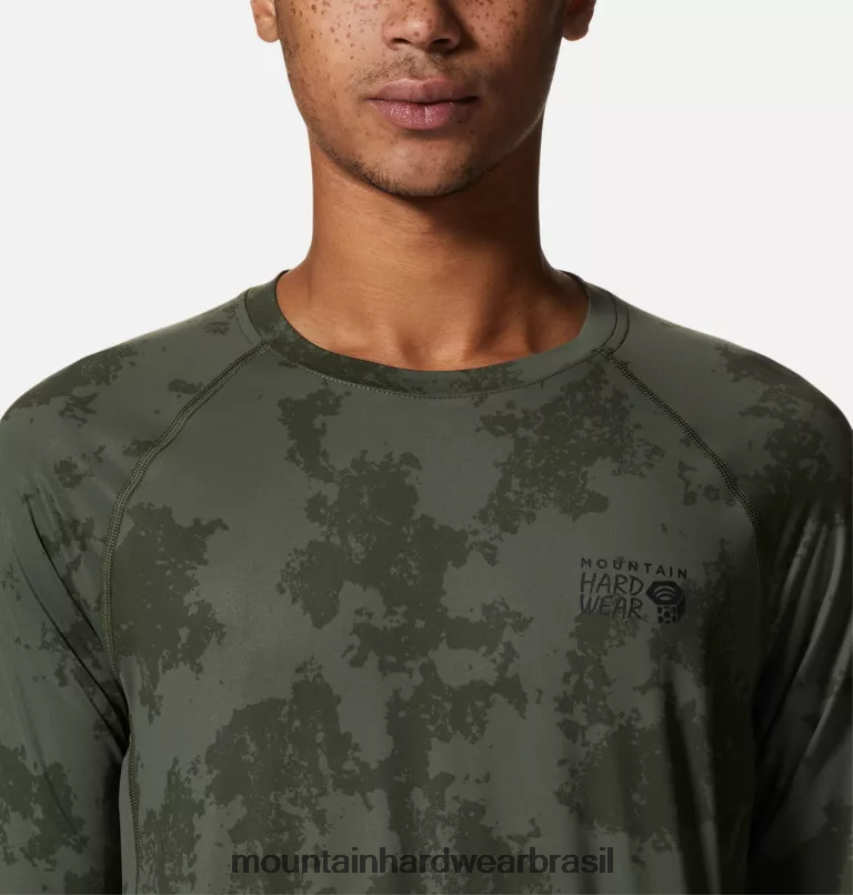 impressão de tinta dispersa verde excedente homens Mountain Hardwear tripulação de manga longa do lago crater topos AD28F667