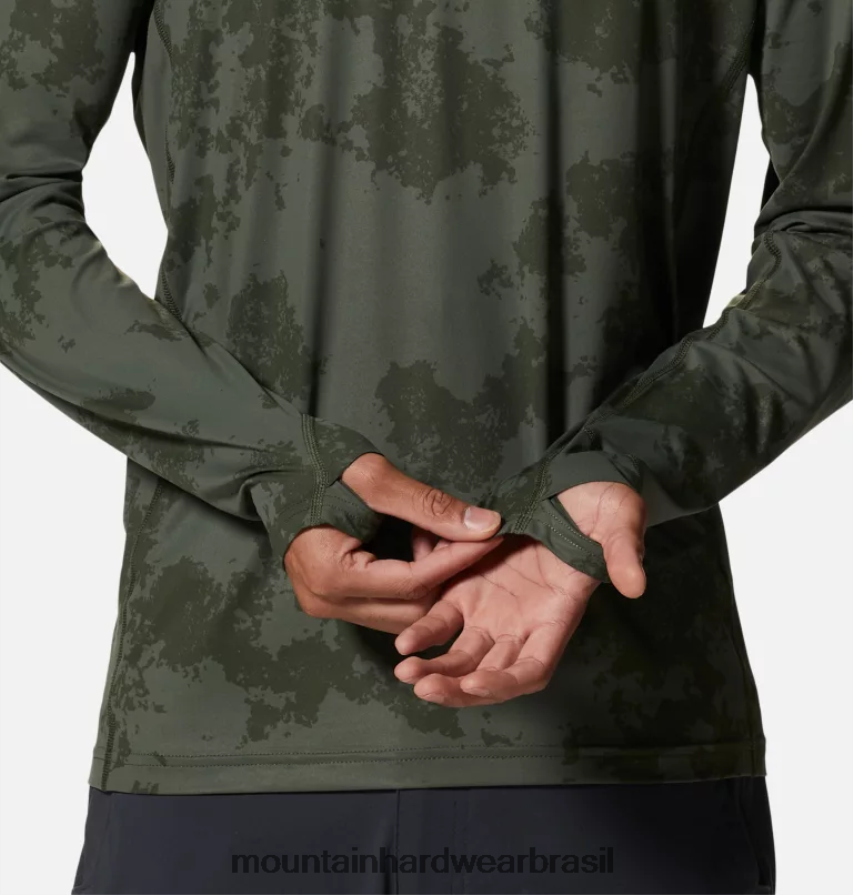 impressão de tinta dispersa verde excedente homens Mountain Hardwear tripulação de manga longa do lago crater topos AD28F667