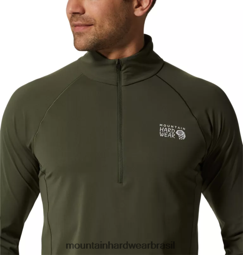 excedente verde homens Mountain Hardwear esticar 1/2 zíper topos AD28F6191