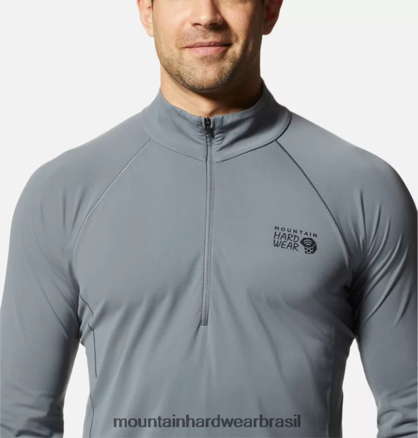 folha cinza homens Mountain Hardwear esticar 1/2 zíper topos AD28F6192