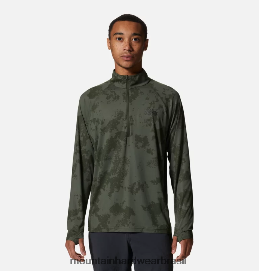 impressão de tinta dispersa verde excedente homens Mountain Hardwear lago da cratera 1/2 zip topos AD28F663