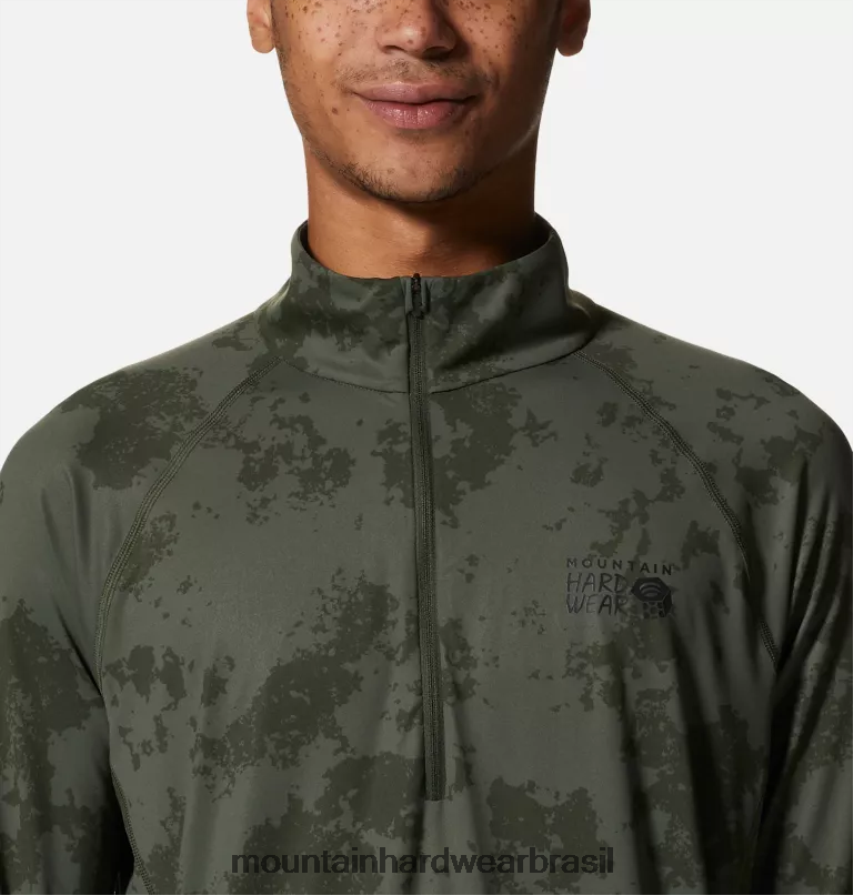 impressão de tinta dispersa verde excedente homens Mountain Hardwear lago da cratera 1/2 zip topos AD28F663