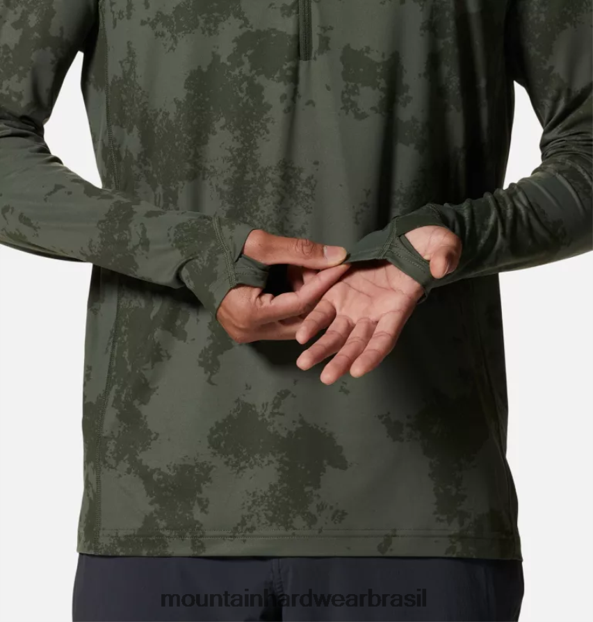 impressão de tinta dispersa verde excedente homens Mountain Hardwear lago da cratera 1/2 zip topos AD28F663