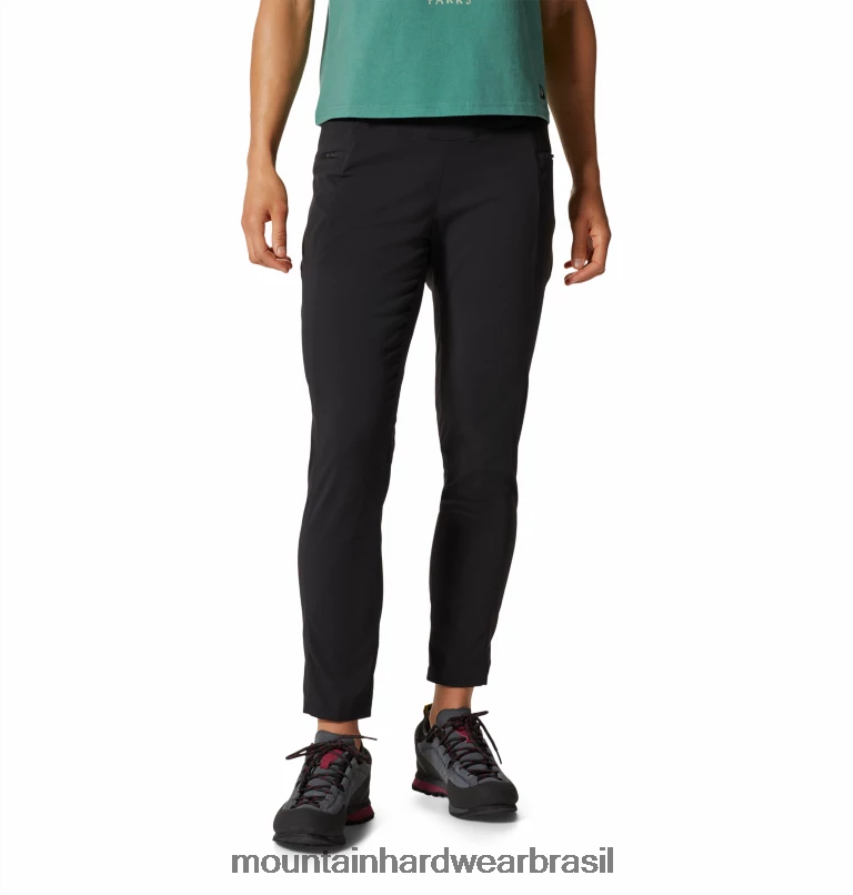 preto mulheres Mountain Hardwear calça cano alto cintura alta dynama partes inferiores AD28F6571
