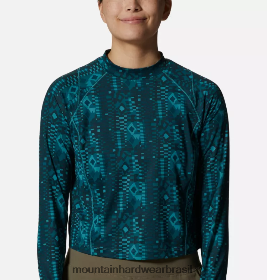 impressão geográfica de paliçadas mulheres Mountain Hardwear corte manga longa crater lake topos AD28F6604