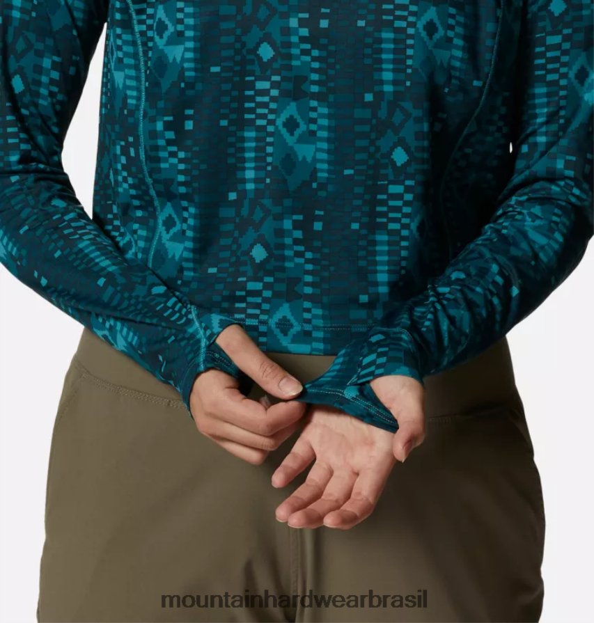 impressão geográfica de paliçadas mulheres Mountain Hardwear corte manga longa crater lake topos AD28F6604
